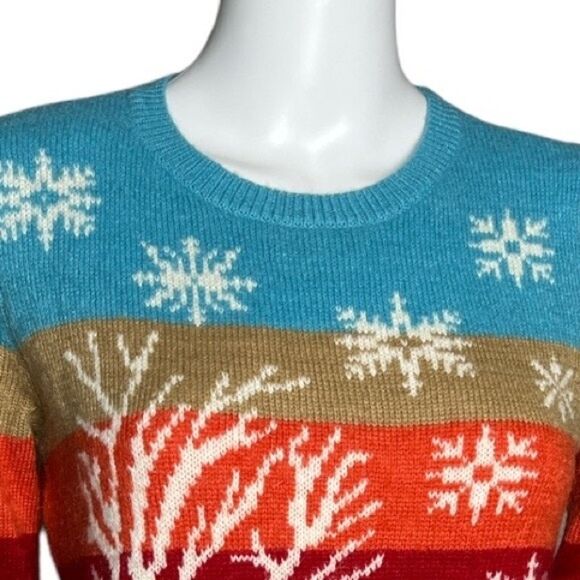 Talbots Sweater Womens Small Multicolored Wide Stripe Winter Scene Deer Knit - Picture 4 of 7
